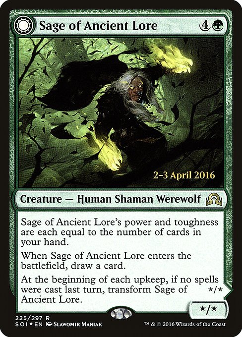 Sage of Ancient Lore // Werewolf of Ancient Hunger from Shadows over Innistrad Promos