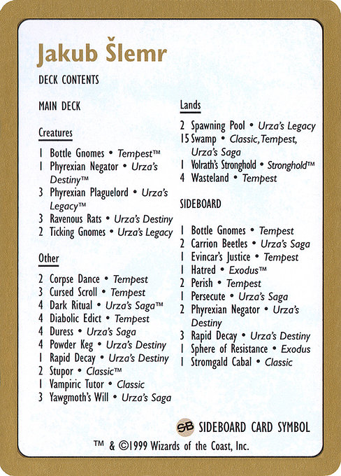 Jakub Šlemr Decklist (1999) highlighted card art