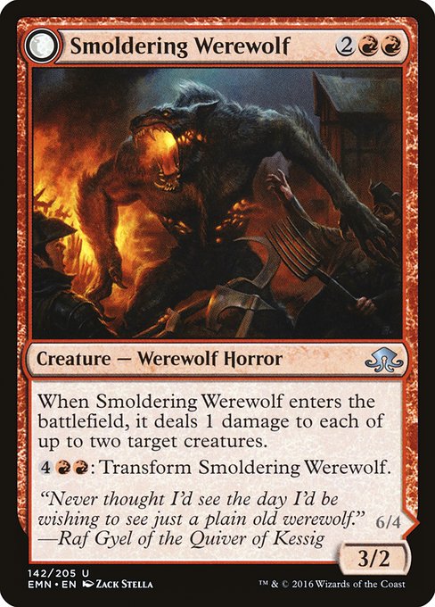 Smoldering Werewolf // Erupting Dreadwolf from Eldritch Moon