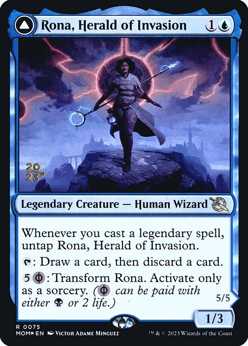 Rona, Herald of Invasion // Rona, Tolarian Obliterator from March of the Machine Promos