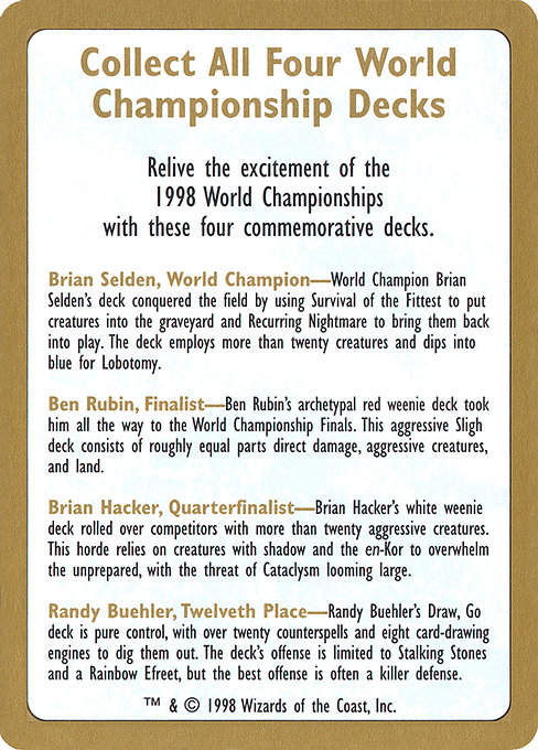 1998 World Championships Ad highlighted card art