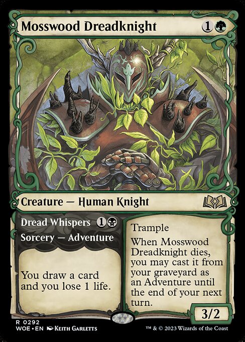 Mosswood Dreadknight // Dread Whispers highlighted card art