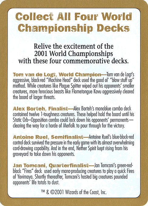 2001 World Championships Ad highlighted card art