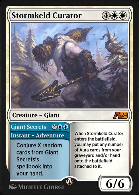 Stormkeld Curator // Giant Secrets highlighted card art