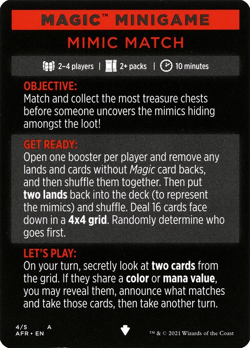 Mimic Match // Mimic Match (cont'd) from Adventures in the Forgotten Realms Minigames