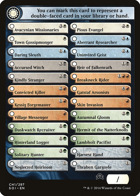 Shadows Over Innistrad Checklist 1 highlighted card art