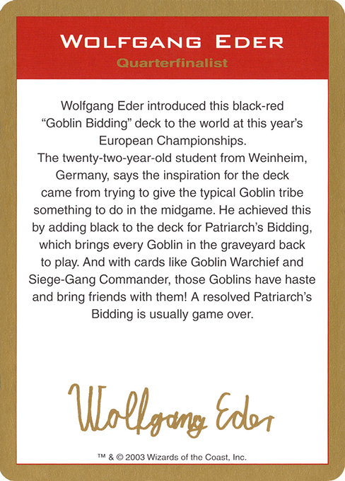 Wolfgang Eder Bio highlighted card art