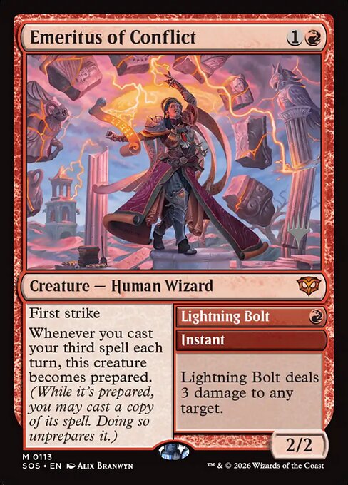 Emeritus of Conflict // Lightning Bolt highlighted card art