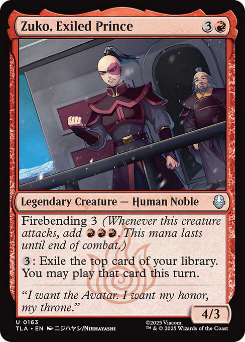Zuko, Exiled Prince highlighted card art