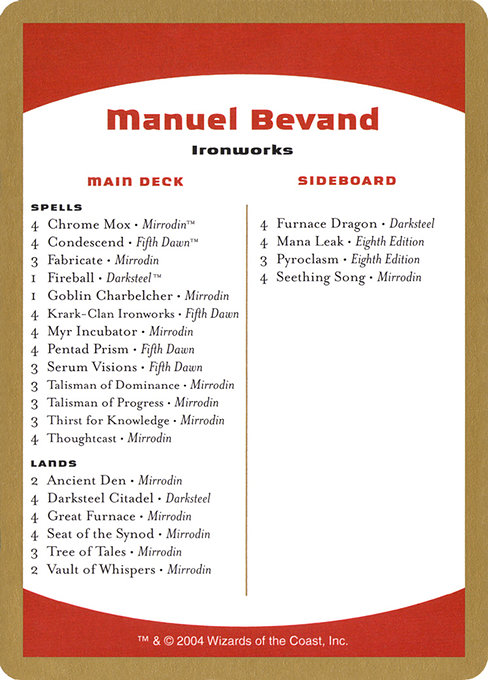 Manuel Bevand Decklist highlighted card art