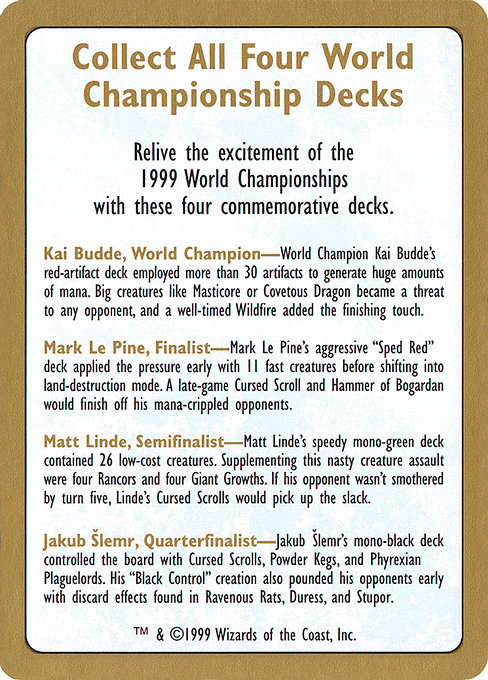 1999 World Championships Ad highlighted card art