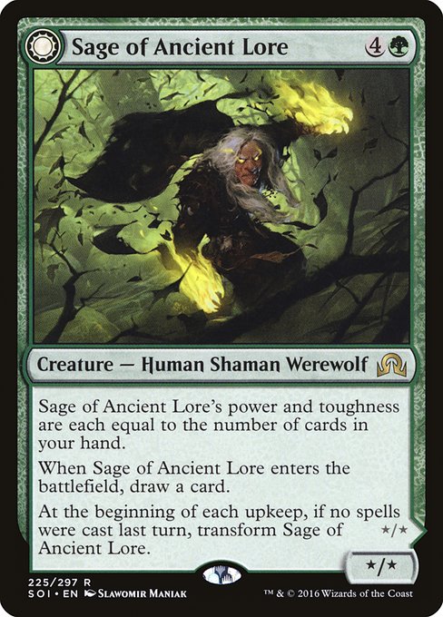 Sage of Ancient Lore // Werewolf of Ancient Hunger from Shadows over Innistrad