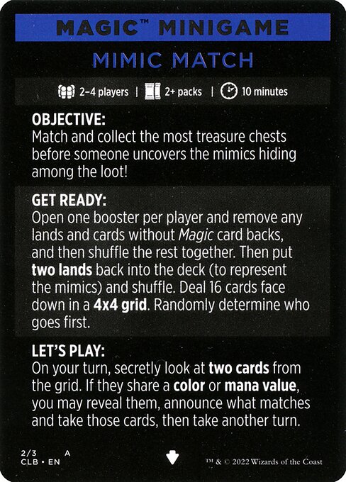 Mimic Match // Mimic Match (cont'd) from Commander Legends: Battle for Baldur's Gate Minigames