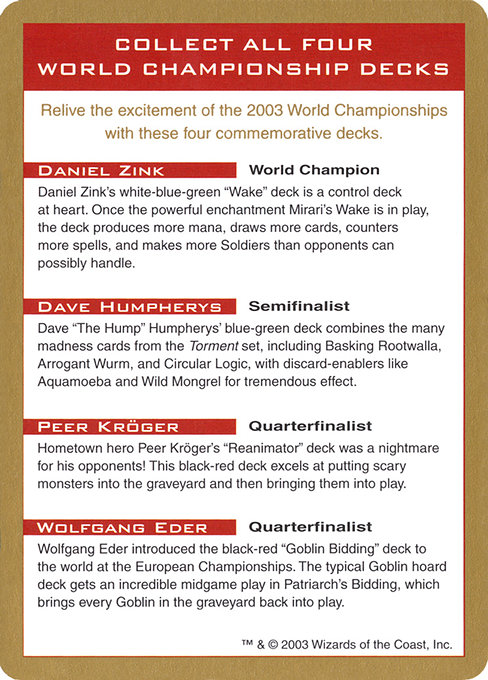 2003 World Championships Ad highlighted card art