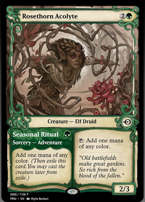 Rosethorn Acolyte // Seasonal Ritual highlighted card art