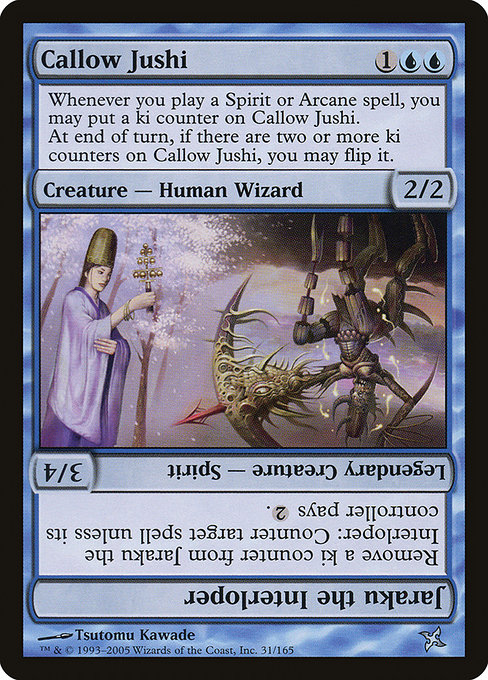 Callow Jushi // Jaraku the Interloper highlighted card art