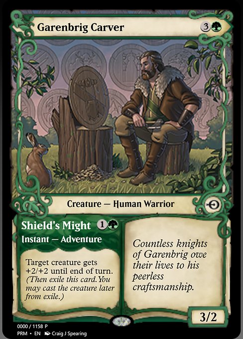 Garenbrig Carver // Shield's Might highlighted card art