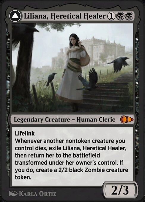 Liliana, Heretical Healer // Liliana, Defiant Necromancer highlighted card art