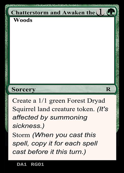 Chatterstorm and Awaken the Woods highlighted card art