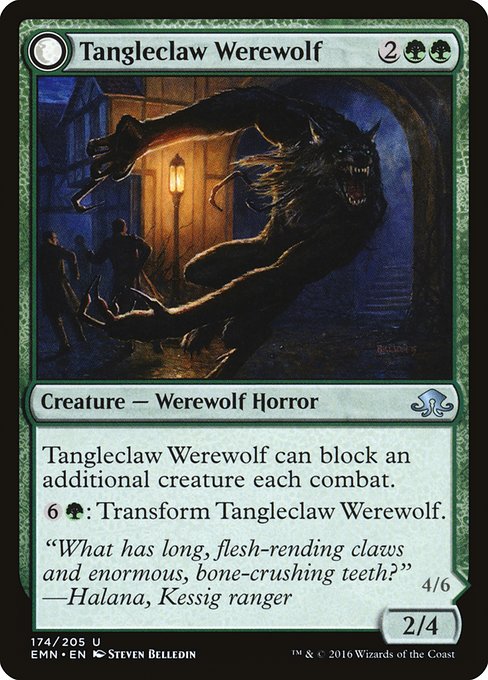 Tangleclaw Werewolf // Fibrous Entangler from Eldritch Moon