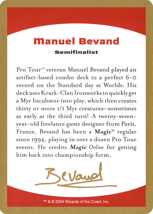 Manuel Bevand Bio highlighted card art