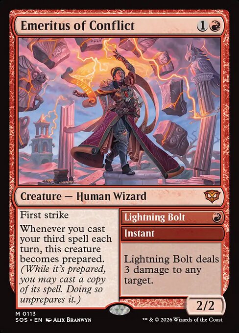 Emeritus of Conflict // Lightning Bolt highlighted card art