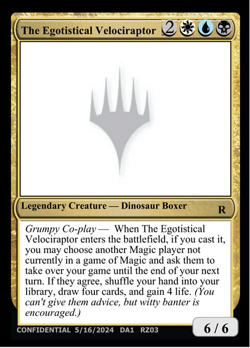 The Egotistical Velociraptor highlighted card art