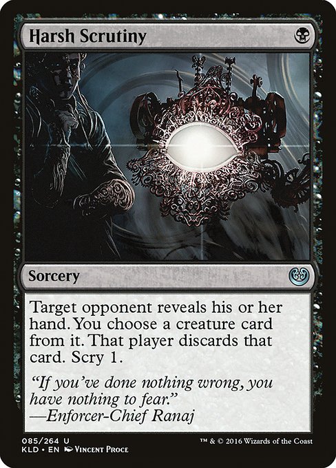 Harsh Scrutiny highlighted card art